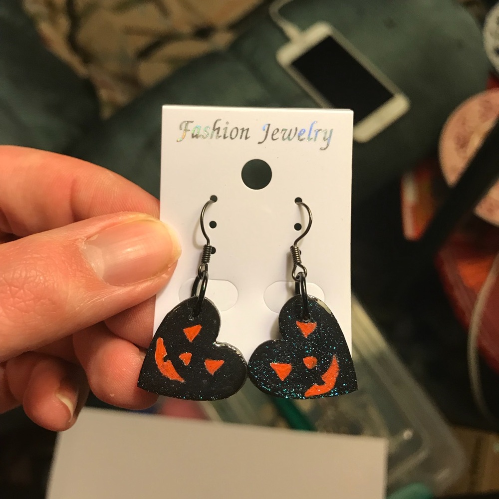 Jack o lantern hand painted earrings